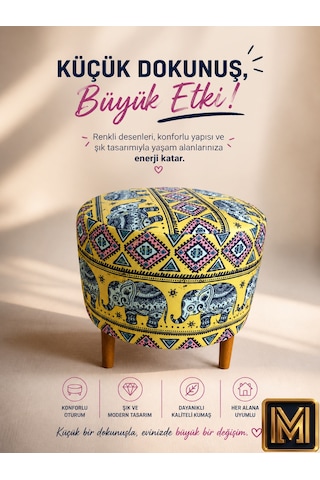 Diday Fil 2 Puf F Trend Puf Koltuk Puff Bench Dekoratif Bohem Doğal Gürgen Ayak Amaçlı Bahçe Balkon Çok Renkli
