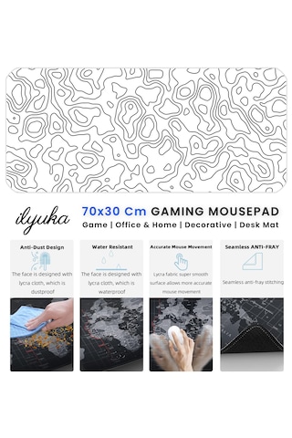 White Topography Map Mp077030 İlyuka Gaming Oyuncu Mousepad 70x30