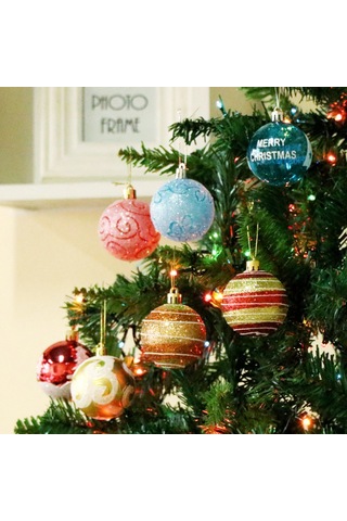 Gajeena 6cm Göl Mavisi Noel Ağaç Topları, 24 Adet Pvc Boyalı Noel Dekorasyonları, Kutulu Noel Ağaç Zırhı Çok Renkli