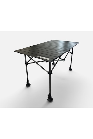 Campplus Yayla Büyük Boy Katlanabilir Kamp Masası Teleskopik Ayaklı 95x55 Cm Gri - Siyah