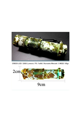 Omeniv Kamuflaj El Feneri 2000 Lm Zoom Deprem Outdoor Kamp Çok Renkli