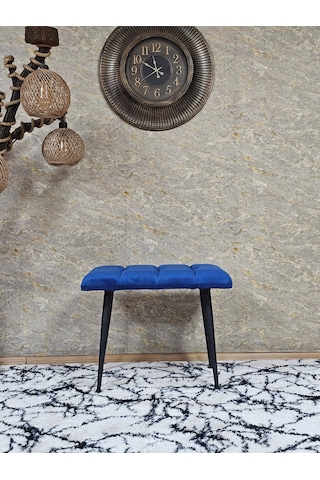 Zafir Siyah Sivriltmel Ayaklı 60 Cm Puf Bench - Puf - Bench - Oturak - Mutfak Oturağı - Antre Oturağı Mavi