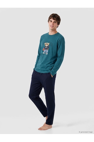Lc Waikiki Lc Waıkıkı Petrol Regular Fit Teddy Baskılı Erkek Pijama Takımı