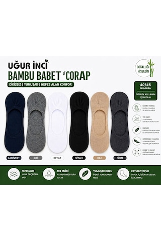 Uğur İnci Erkek Bambu Babet Çorap Dikişsiz Yumuşak 6'lı Paket Siyah