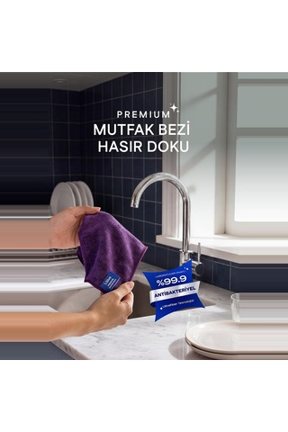 Tr Premium Mutfak Bezi Hasır Doku 30x30 Cm, Mikrofiber Temizlik Bezi, Yağ Ve Parmak İzini Yaymadan Toplar, Sadece Suy Genel