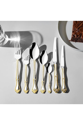 Nehir Lalezar Altın Sade 12 Kişilik 89 Parça Kutulu Çatal Kaşık Bıçak Takımı