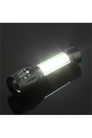Ultra Güçlü 600 Lumens +3w Cob Led Usb Şarjlı El Feneri Kutulu Kamp Feneri Avcılık Feneri Siyah