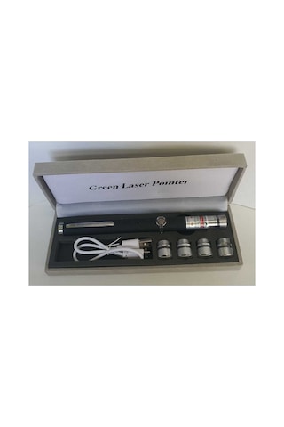 Şarjlı 5 Başlıklı Yeşil Lazer 100mw 532nm 8km Menzil Green Laser Pointer Siyah