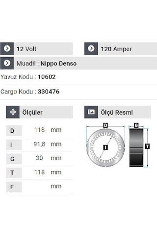 Nursan 161512 Statör 12v 120a Combo