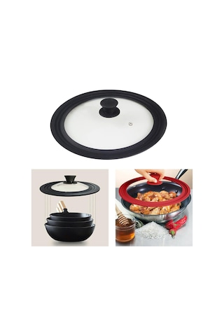 Homyl Tencere Tavalar Için Evrensel Silikon Cam Kapak Kapakları Siyah