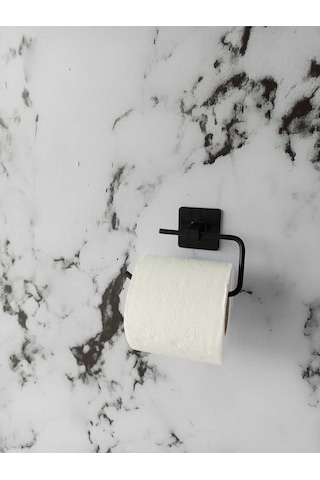 Siyah Yapışkanlı Kare Havluluk Ve Fön Askısı Seti 5'li Banyo Seti Siyah