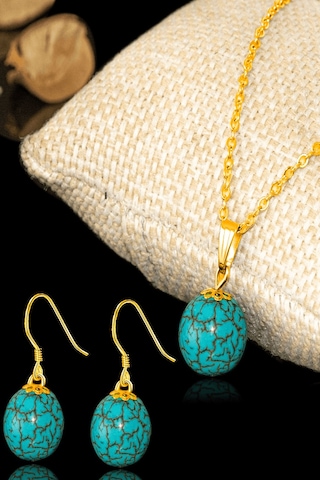 Sertifikalı Orijinal Gold Küre Model Firuze Taşı Kolye Ve Küpe Se Çok Renkli