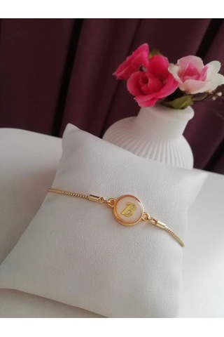 Altın Sedef Ayarlanabilir Kadın Gold Asansörlü B Harf Bileklik Renkli