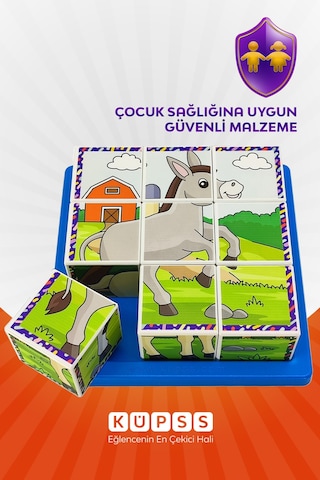 6 Farklı Çiftlik Hayvanları 3d Küp Puzzle 3 4 5 6 Yaş Küp Puzzle