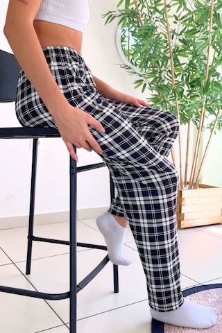 Farya Home Dreamy Soft Kadife Dokulu Ekose Kareli Süet Pijama Altı Pantolon Gri