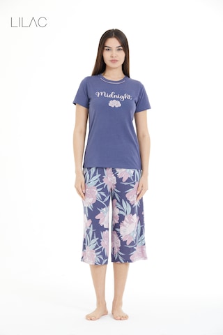 Lılac Kadın Çiçek Desenli %100 Viscon Capri Pijama Takımı Açık Mor