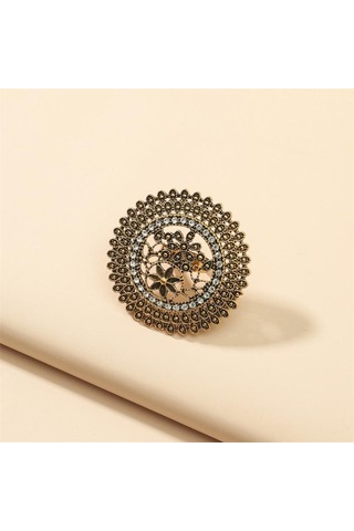 Gümüş Büyük Altın Rengi Kadın Midi Yüzük İşlemeli Çiçek Desenli Retro Parti Gümüş