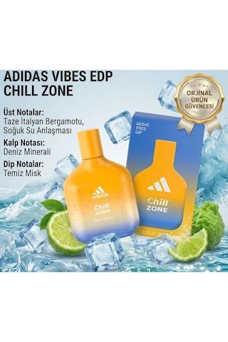 Adidas Vibes Chill Zone Edp 100 Ml Unisex Parfüm İtalyan Bergamotu & Deniz Minerali Notalı Ferah Koku