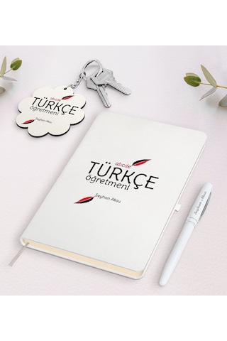 Kişiye Özel Türkçe Öğretmeni Beyaz Defter Kalem Ve Anahtarlık Hed N11.13518