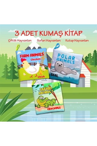 3 Kitap Tox İngilizce Çiftlik Hayvanları , Kutup Ve Safari Hayvanları Kumaş Sessiz Kitap E119 E125 E130 - Bez Kitap , Eğitici Oyuncak , Yumuşak Ve Hışırtılı