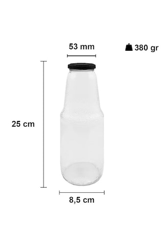 Rotanev Şeffaf Sürahi Süt, Ayran, Su, Limonata, Meşrubat Şişesi Metal Siyah Kapaklı Cam Şişe  3 Adet 1 Litre