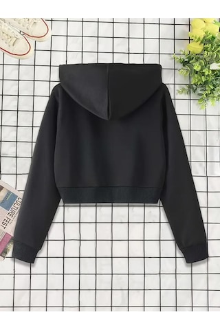 Altamira Kadın Fermuarlı Oversize Kapşonlu Crop Hırka 001