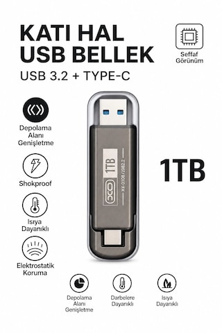 1 Tb Katı Hal Usb Bellek Usb 3.2 + Type-c Çift Girişli Taşınabilir Flash Bellek Telefonda Bilgisayara Aktarma Yüksek Hızlı Dayanıklı Ve Çok Korumalı Ssd Korumalı Darbeye Dayanıklı Anti Manyetik 1 Adet