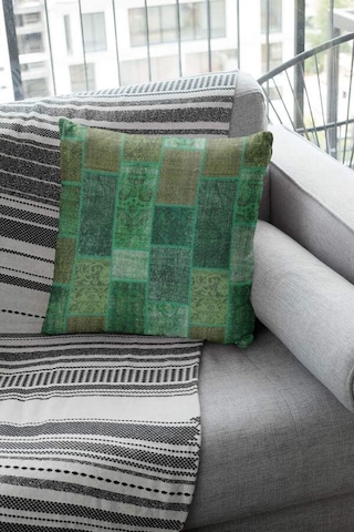 Yeşil Patchwork Çift Taraflı Yastık Kırlent Kılıfı Krl295n11