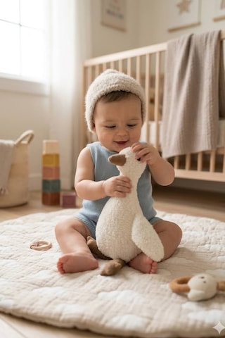 Sevimli Duck Uyku Arkadaşı Antialerjik- Vidalı Göz- 40 Cm X 35 Cm Ekru Ördek