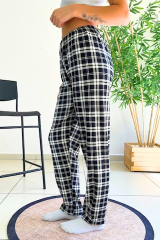 Farya Home Dreamy Soft Kadife Dokulu Ekose Kareli Süet Pijama Altı Pantolon Gri