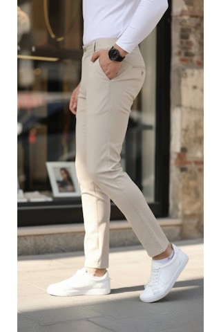 Defymoda Erkek Slim Fit Likralı Gabardin Pantolon Bej