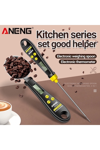 Springsun Aneng Htc-6 Dijital Ölçü Kaşığı Ve Mutfak Termometresi - 200g/0.1g Hassasiyet, Lcd Ekran, Cr2032 Pil Pil İle Gönderim , Siyah