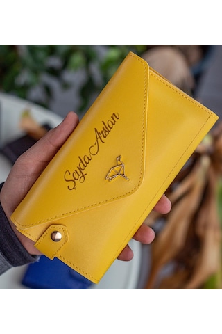 Bk Gift Kişiye Özel İsimli Telefon Ve Bozuk Para Bölmeli Zarf Model Sarı Kadın Cüzdanı, Sevgiliye Hediye, Anneye Hediye