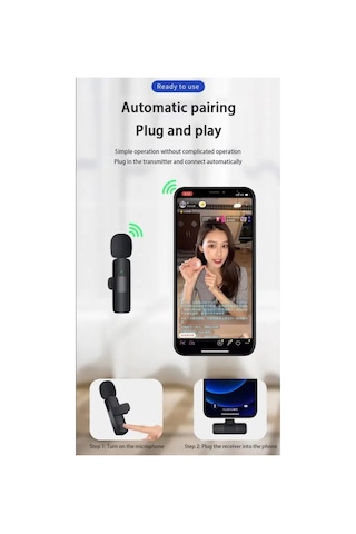 Android Uyumlu Kablosuz Tekli Yaka Mikrofonu Type C Girişli Youtube Video Canlı Yayın İçin Yaka Mikrofonu