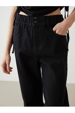 Lcw Jeans Siyah Beli Lastikli Slouchy Fit Kadın Jean Pantolon