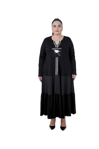 Kadın Büyük Beden Salaş Siyah Uzun Oversize Elbise