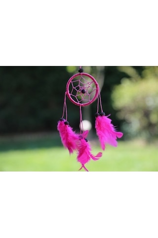 Araba Süsü Tüylü Pembe Mini Rüya Kapanı / Düş Kapanı / Dreamcatch