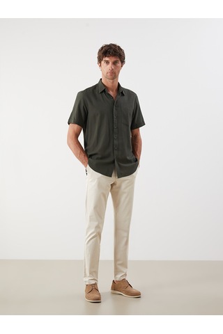 Lcwaıkıkı Classic Haki Regular Fit Kısa Kollu Armürlü Erkek Gömlek