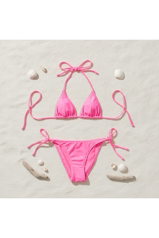 Bonbon Kadın Plaj Giyim Pembe Bikini Takım Bb2595 Çok Renkli