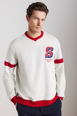Grimelange Reynon Erkek V Yakalı Aplikeli Organik Pamuklu Içi Polarlı Yumuşacık V Yaka Taş Rengi Sweatshirt