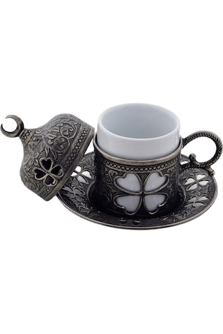 Sena Yonca Desenli Porselenli 4 Parça Kalay Renk Fincan