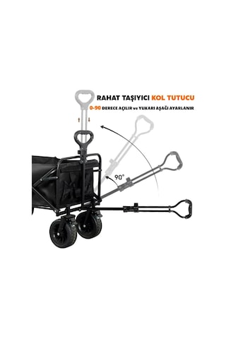 Katlanır El Arabası Wagon Araba Kamp Arabası 100 Kg Taşıma Kapasiteli Outdoor Plaj Kamp Arabası Siyah