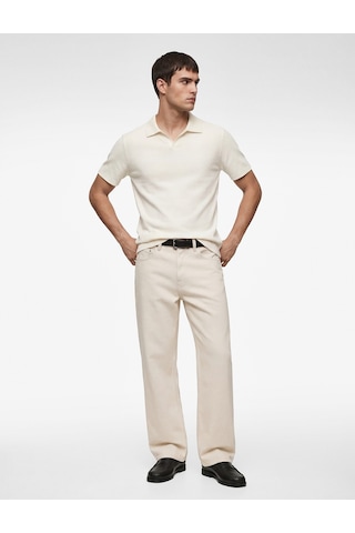 Koton Kısa Kollu Pamuklu Slim Fit V Yaka Polo Tişört Ekru 6sam10074mk
