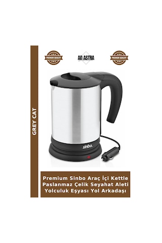 Premium Sinbo Araç İçi Kettle Paslanmaz Çelik Seyahat Aleti Yolculuk Eşyası Yol Arkadaşı