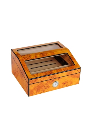 Premiumquality Barranco Camlı Kahverengi Sedir Humidor Puro Kutusu - Tr9824