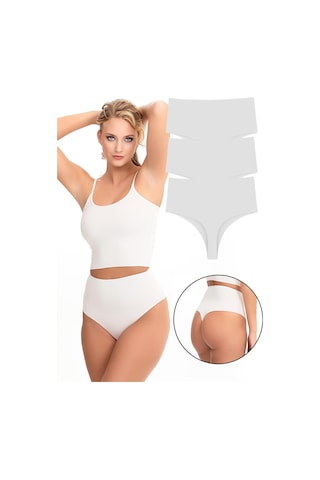 Sensu Kadın Yüksek Bel Tanga Lazer Kesim Külot 3 Lü Paket Set Beyaz Beyaz