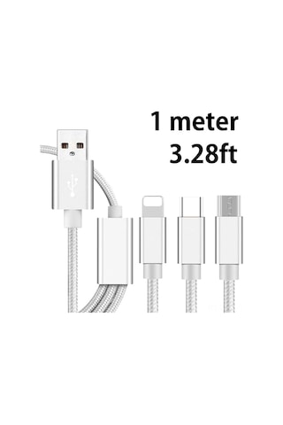 Reedark 3 Cihazı Eş Zamanlı Şarj Eden 1 Metre Uzunlukta Type-c/lightning/micro Usb 2a Hızlı Şarj Kablosu Gümüş Kutu Paketli