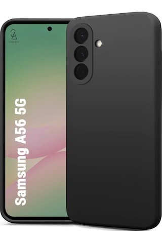 Samsung Galaxy A56 Uyumlu Kılıf Esnek Silikon Telefon Kılıfı Ve Temperli Cam Ekran Koruyucu Siyah