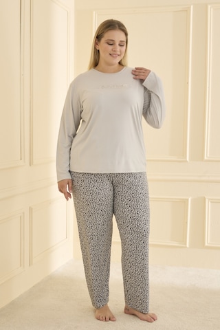 Mihra Kadın Pijama Takımı Büyük Beden & Battal Uzun Kol Gri