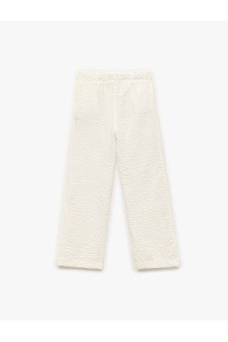 Koton Keten Görünümlü Dokulu Cepli Geniş Paça Pantolon Beyaz 5skg40129aw Beyaz